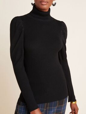 by Anthropologie Cecilia Puff-Sleeved Turtleneck Sweater In Black Size Large